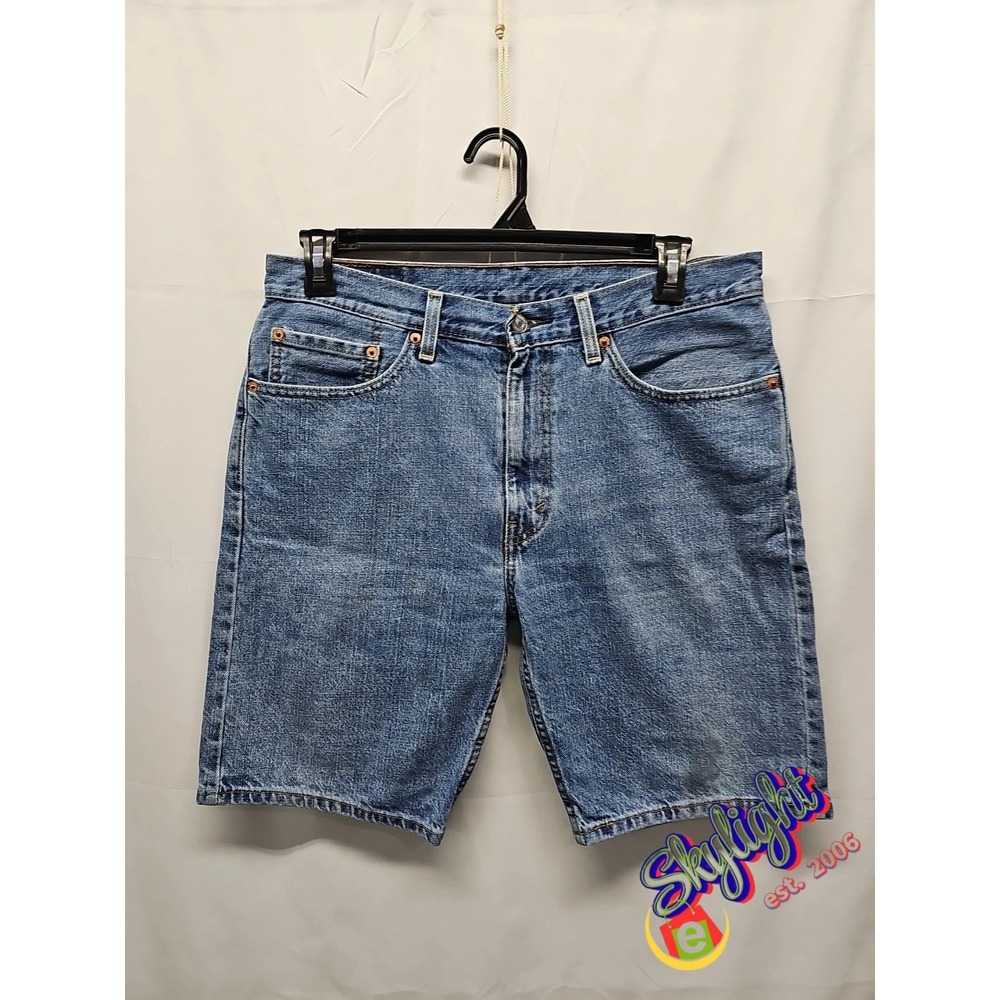 Levi's 505 Vintage Mens Blue Bleach Stained Denim Shorts Grunge Distressed Sz 36